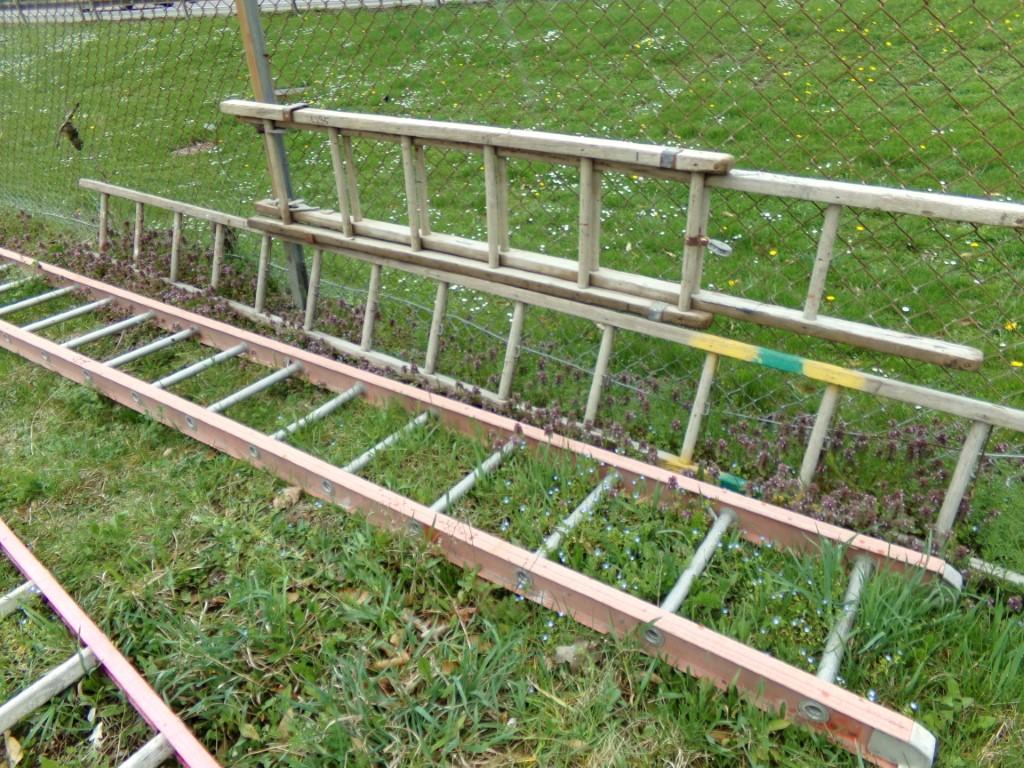 (3) Ladders, 20' Fiberglass Partial Extension Ladder, 16' Partial Wood Exte