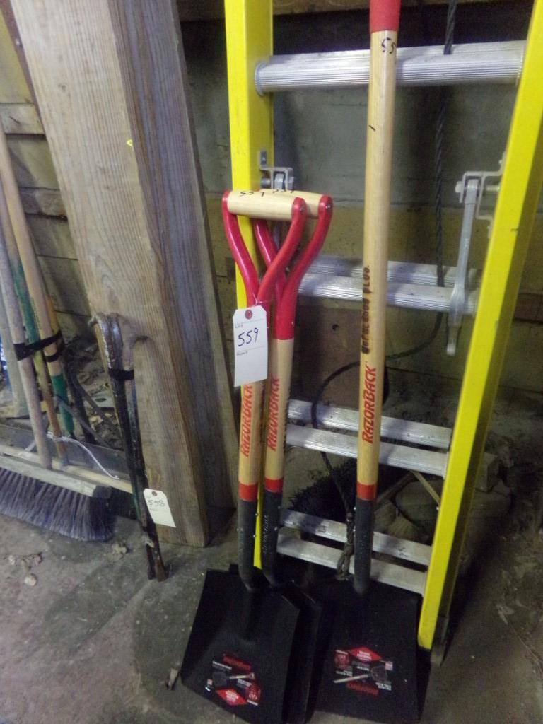 (3) New Razorback Square Point Shovels, Two Short Handles, One Long (Bay 1)