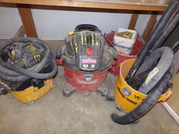 DeWalt HEPA and Craftsman 16 Gallon Shop Vacuums and Extra Tubs and Hoses (