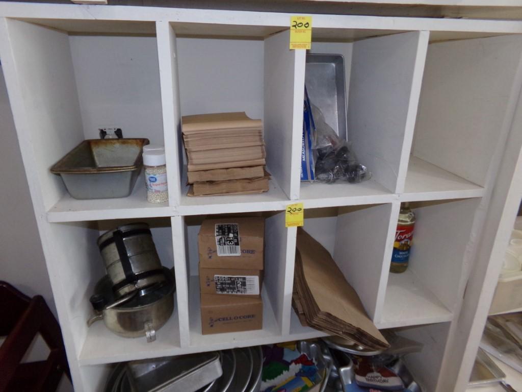 Contents Next 2 Shelves Down, Sifters, Napkins, Bread Pans, Brown Paper Bag