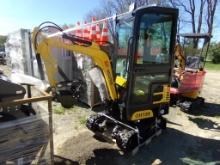 New Yellow AGT Industrial QH13R Mini Excavator with Full Cab, Stationary Th