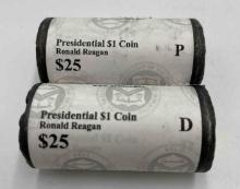 2016 US Mint wrapped P,D Uncirculated rolls Reagan Golden dollars (2 rolls).