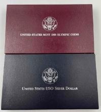 1988 Olympic and 1991 USO Modern Commemorative US Mint Silver Proof dollars.