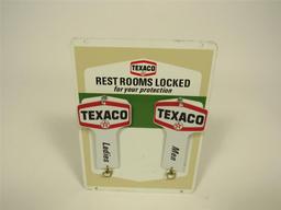 NOS late 1960s-early 70s Texaco Rest Rooms double-sided tin sign with period key tags.