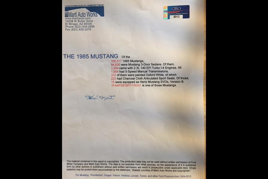 1985 FORD MUSTANG SVO