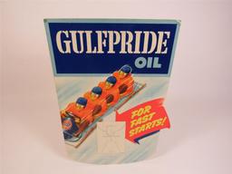 Sharp 1950s Gulf Pride Motor Oil easel-backed cardboard service station display.