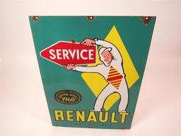 Fabulous 1960 Renault Automobiles Service double-sided porcelain dealership sign with pit-crew motif