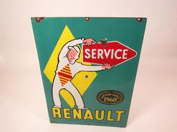 Fabulous 1960 Renault Automobiles Service double-sided porcelain dealership sign with pit-crew motif