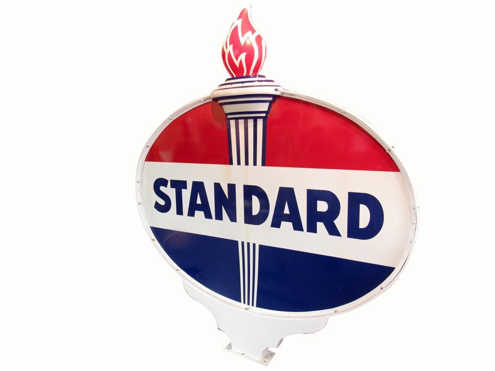 Large and magnificent beautifully restored 1940s Standard Oil double-sided porcelain service station