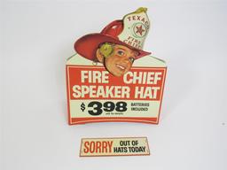 NOS 1960s Texaco Fire Chief Speaker Hat three-dimensional service station cardboard sign.