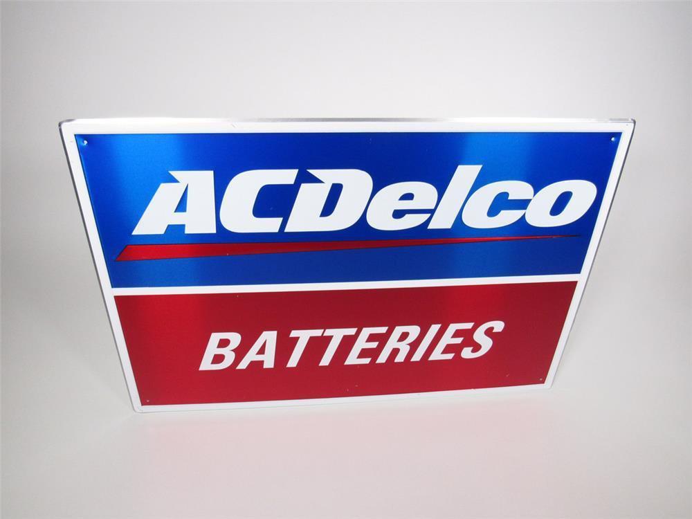 NOS AC Delco Batteries single-sided tin automotive garage sign.