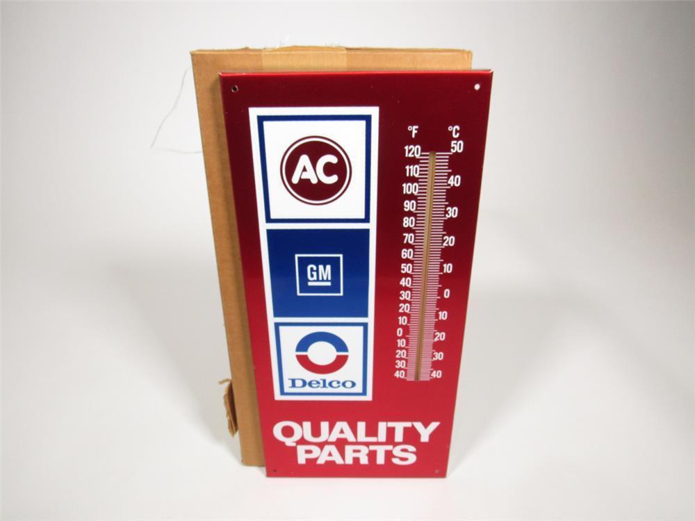 Vintage NOS GM AC Delco Quality Parts single-sided dealership thermometer still in the original box.