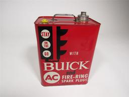 Rare circa early 1960s Buick and AC Fire-Ring Spark Plugs Emergency 2-gallon gasoline tin.