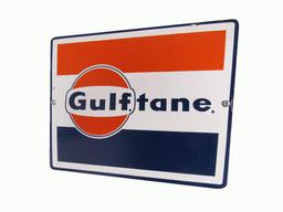 Choice late 1950s-early 60s Gulf Oil Gulftane porcelain pump plate sign.
