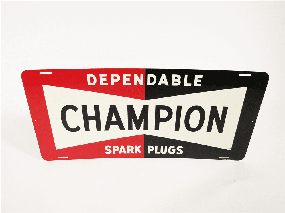 Sharp NOS late 1950s-early 60s Dependable Champion Spark Plugs single-sided tin automotive garage si