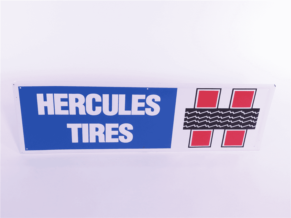 VINTAGE HERCULES TIRES EMBOSSED TIN GARAGE SIGN