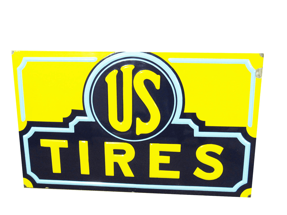 1930S U.S. TIRES EMBOSSED PORCELAIN GARAGE SIGN