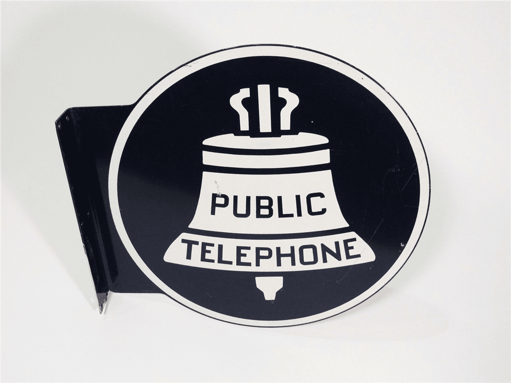 LARGE 1940S-50S BELL PUBLIC TELEPHONE TIN FLANGE SIGN