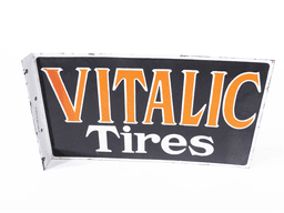 1930S VITALIC TIRES PORCELAIN AUTOMOTIVE GARAGE FLANGE SIGN