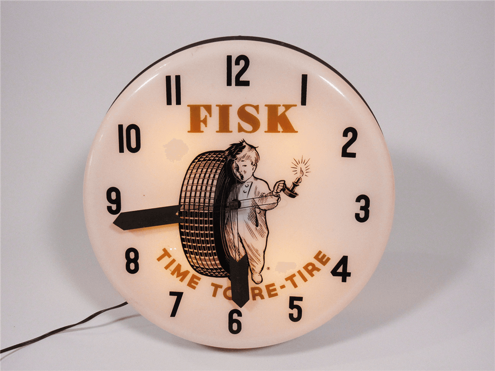 CIRCA 1950S FISK OVERSIZED LIGHT-UP AUTOMOTIVE GARAGE CLOCK