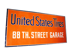 LARGE 1930S UNITED STATES TIRES 88TH STREET GARAGE PORCELAIN AUTOMOTIVE GARAGE SIGN