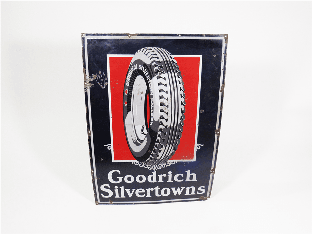 1930S GOODRICH SILVERTOWN TIRES PORCELAIN SERVICE STATION SIGN