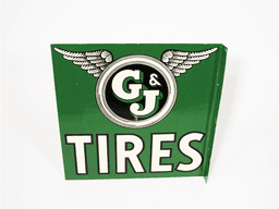 1930S G&J TIRES OVERSIZED TIN AUTOMOTIVE GARAGE FLANGE