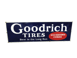 LARGE 1930S GOODRICH TIRES SILVERTOWN CORDS PORCELAIN GARAGE SIGN