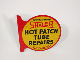 CIRCA 1930S SHALER HOT PATCH TUBE REPAIRS TIN PAINTED FLANGE SIGN