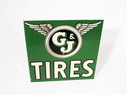 1930S G&J TIRES OVERSIZED TIN AUTOMOTIVE GARAGE FLANGE