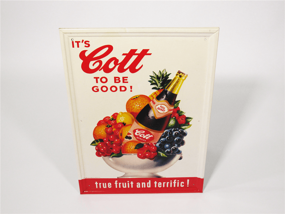 CIRCA LATE 1950S COTT SODA EMBOSSED TIN SIGN