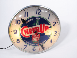 CIRCA LATE 1940S-50S CHEER UP SODA LIGHT-UP DINER CLOCK