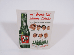 1950 7UP THE FRESH UP FAMILY DRINK STORE DISPLAY CARDBOARD SIGN