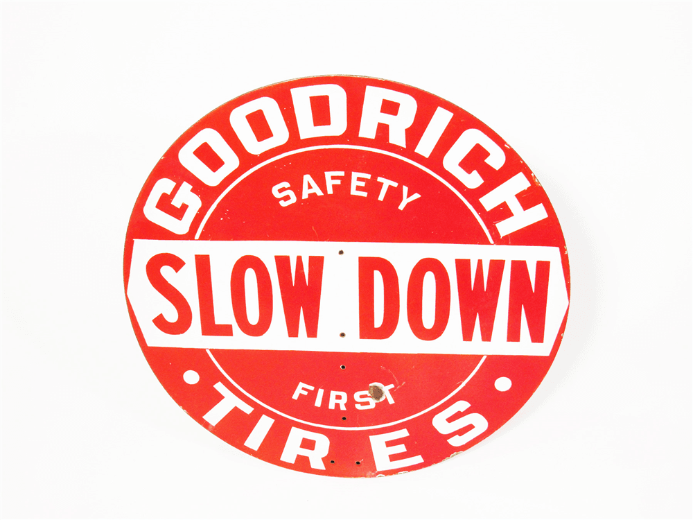 1930S GOODRICH TIRES PORCELAIN SCHOOL ZONE SIGN