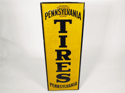 CIRCA 1940S PENNSYLVANIA TIRES EMBOSSED TIN AUTOMOTIVE GARAGE SIGN