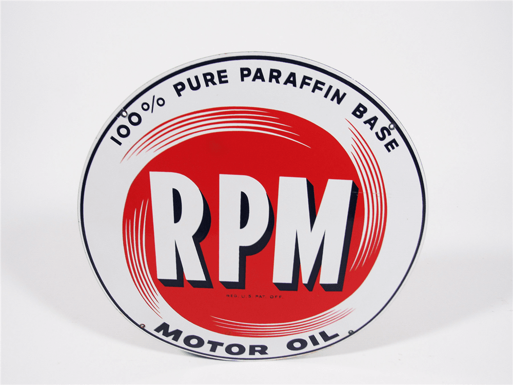 EARLY 1950S RPM MOTOR OIL PORCELAIN SERVICE STATION SIGN