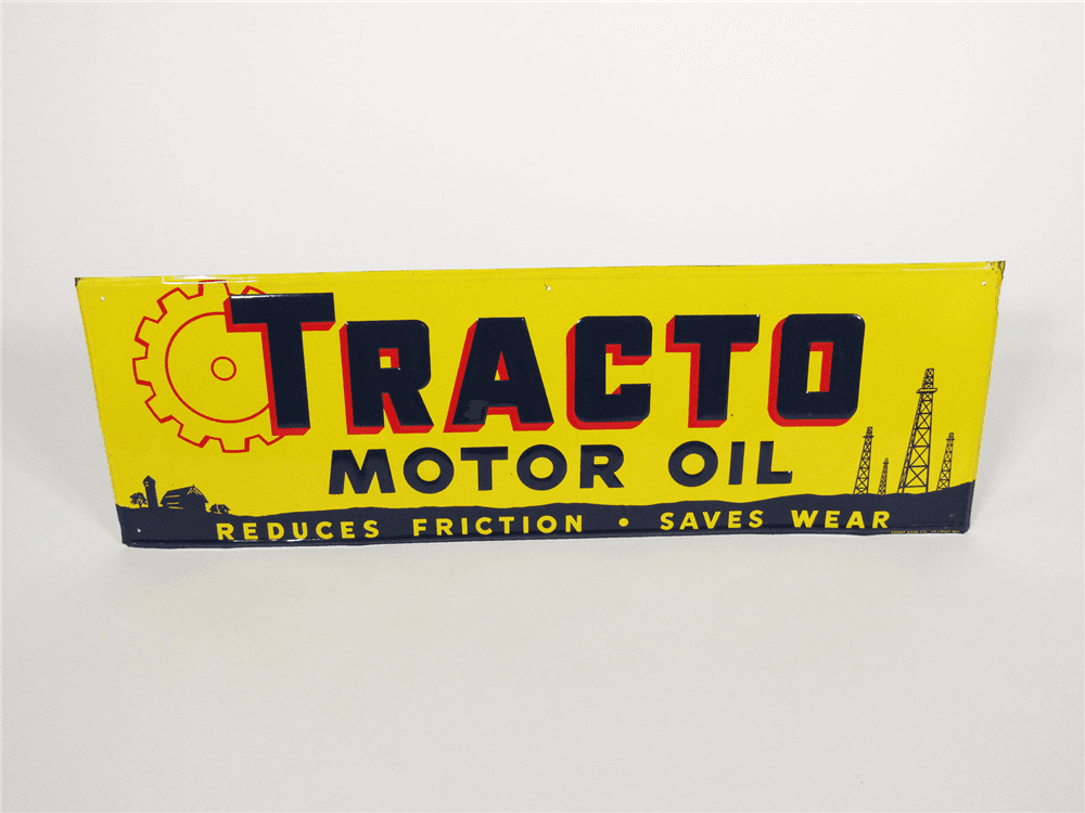 CIRCA 1940S-50S TRACTO MOTOR OIL EMBOSSED TIN SIGN
