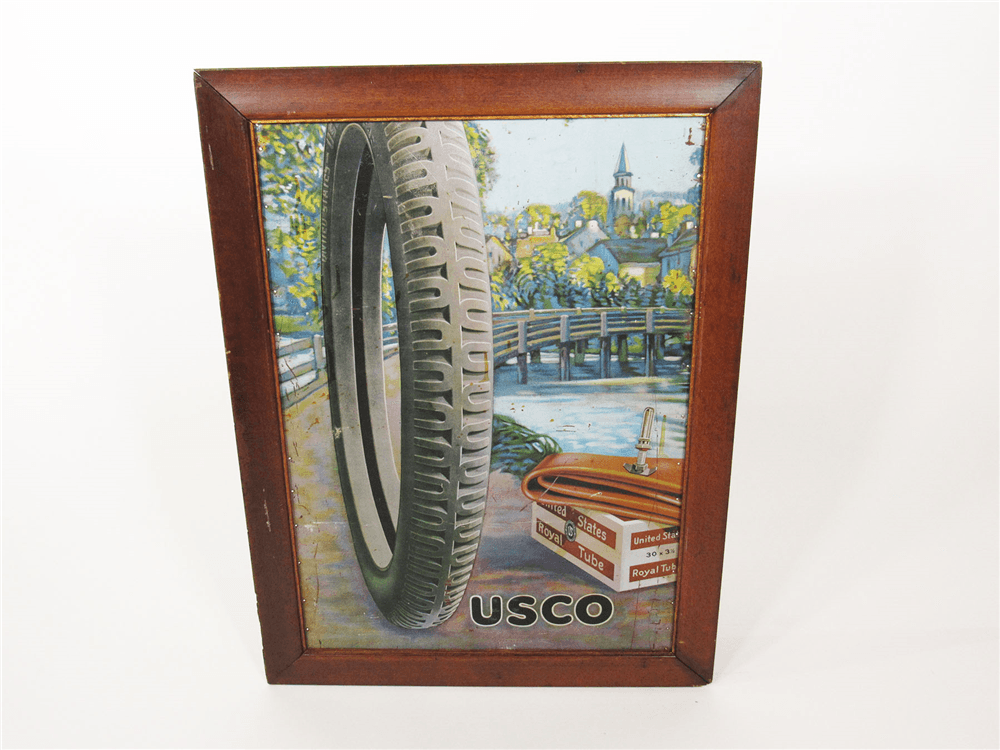 LATE TEENS EARLY 20S UNITED STATES TIRE COMPANY TIN LITHO GARAGE SIGN