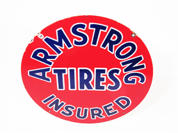 CIRCA 1930S ARMSTRONG INSURED TIRES PORCELAIN GARAGE SIGN