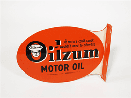 1952 OILZUM MOTOR OIL TIN FLANGE SIGN