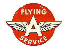 LARGE CIRCA 1940S FLYING A SERVICE EMBOSSED PORCELAIN SERVICE STATION SIGN