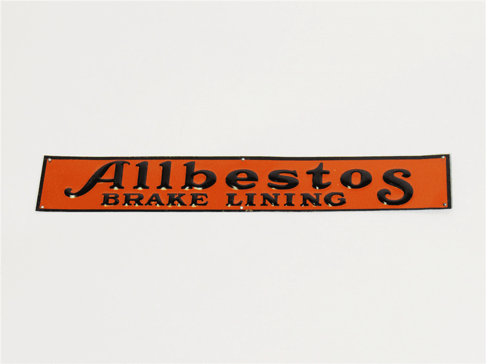 LATE 1920S-30S ALBESTOS BRAKE LINING EMBOSSED TIN AUTOMOTIVE GARAGE SIGN