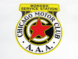 LARGE CIRCA 1940S CHICAGO MOTOR CLUB PORCELAIN AUTOMOTIVE GARAGE SIGN