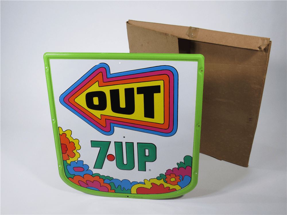 1970 7UP DRIVE-IN ENTRANCE ARROW EMBOSSED TIN SIGN