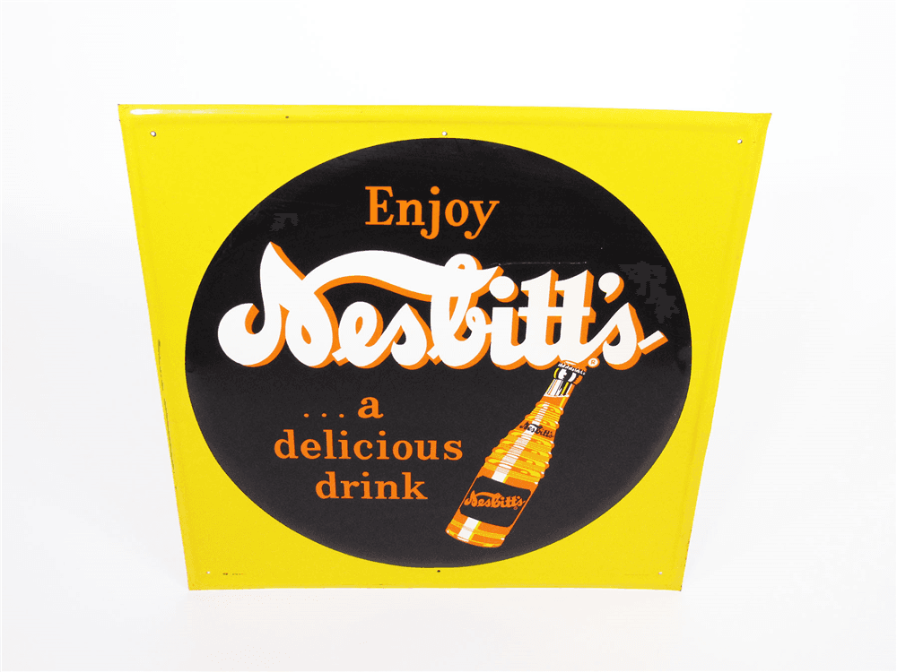 1950S NESBITTS ORANGE SODA EMBOSSED TIN SIGN