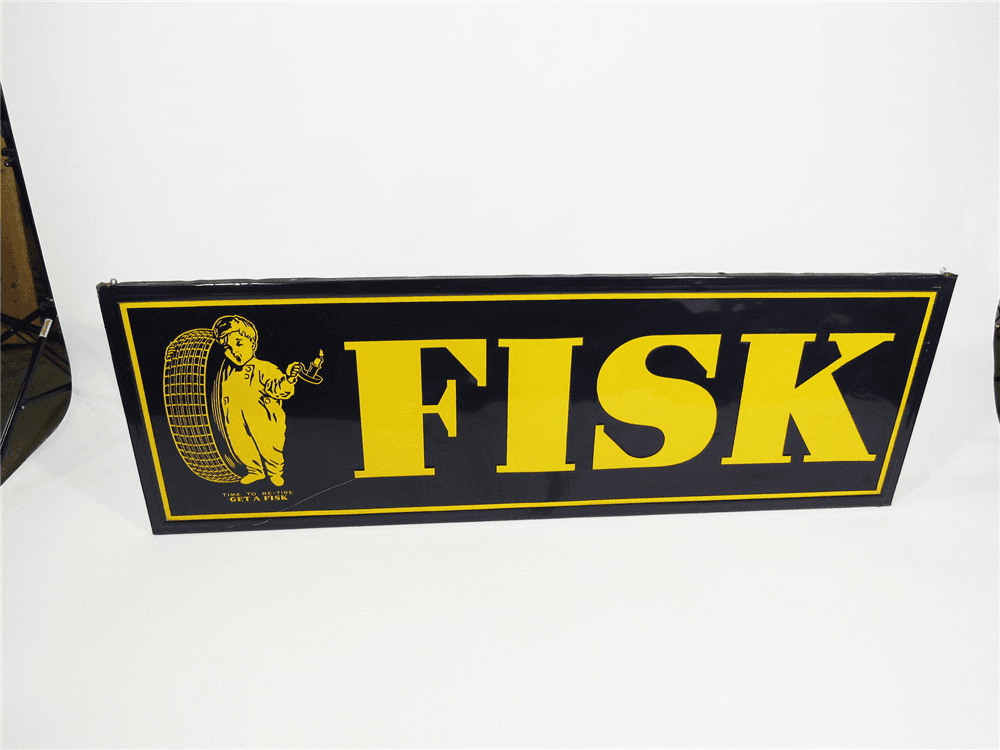 LARGE 1940S FISK TIRES TIN SIGN