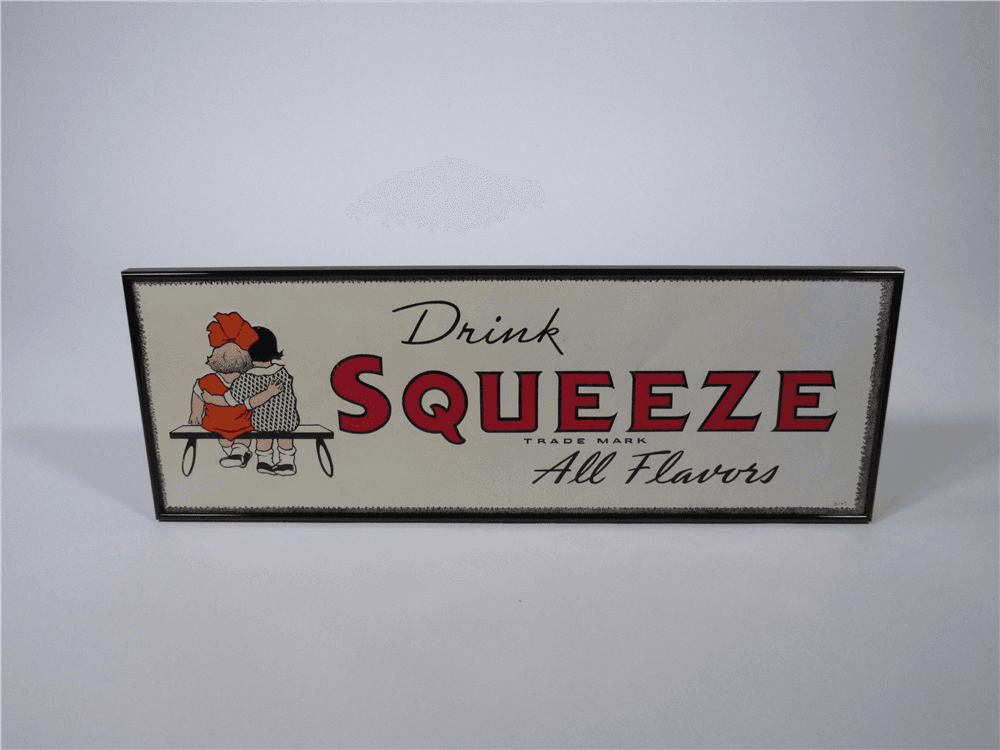 LATE 1920S-EARLY 30S SQUEEZE ORANGE SODA EMBOSSED TIN SIGN