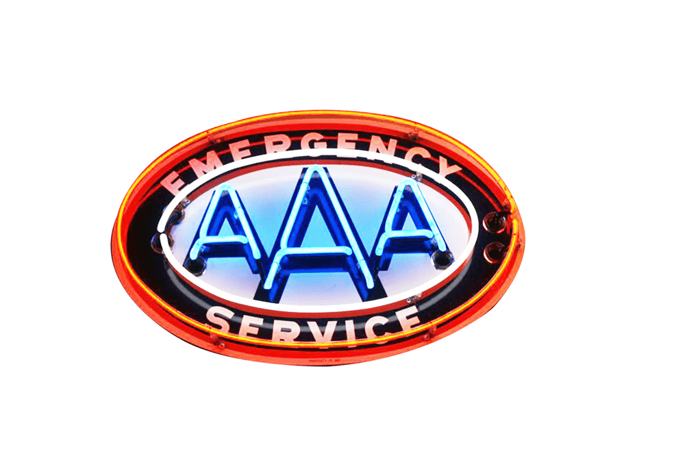 CIRCA 1950S AAA EMERGENCY SERVICE PORCELAIN WITH NEON SERVICE STATION SIGN