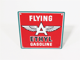 CIRCA 1930S-40S FLYING A ETHYL GASOLINE PORCELAIN PUMP-PLATE SIGN