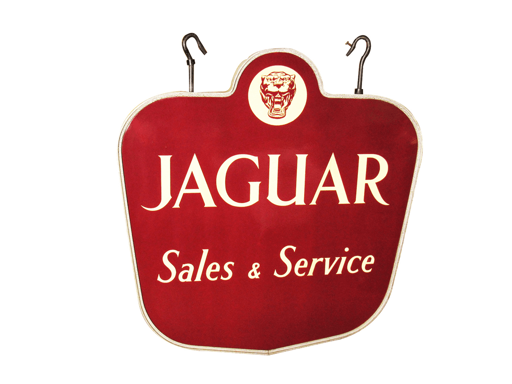 CIRCA LATE 1940S-50S JAGUAR AUTOMOBILES PORCELAIN DEALERSHIP SIGN